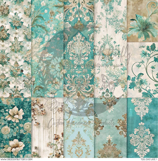 Teal Chic Lace 1 Printed Vinyl Sheet/Wrap