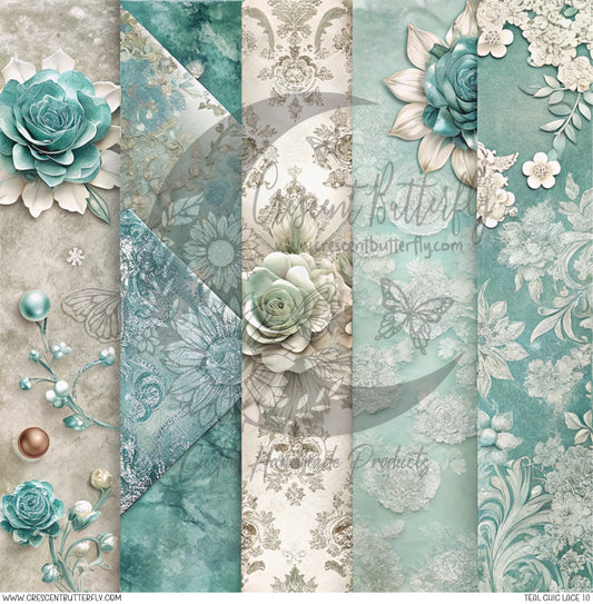 Teal Chic Lace 10 Printed Vinyl Sheet/Wrap