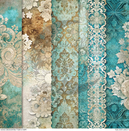 Teal Chic Lace 4 Printed Vinyl Sheet/Wrap