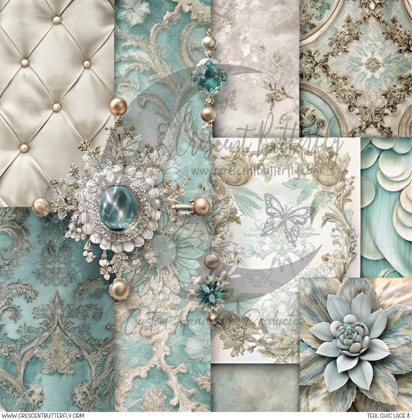 Teal Chic Lace 8 Printed Vinyl Sheet/Wrap
