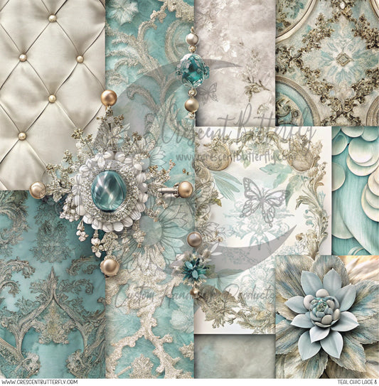 Teal Chic Lace 8 Printed Vinyl Sheet/Wrap