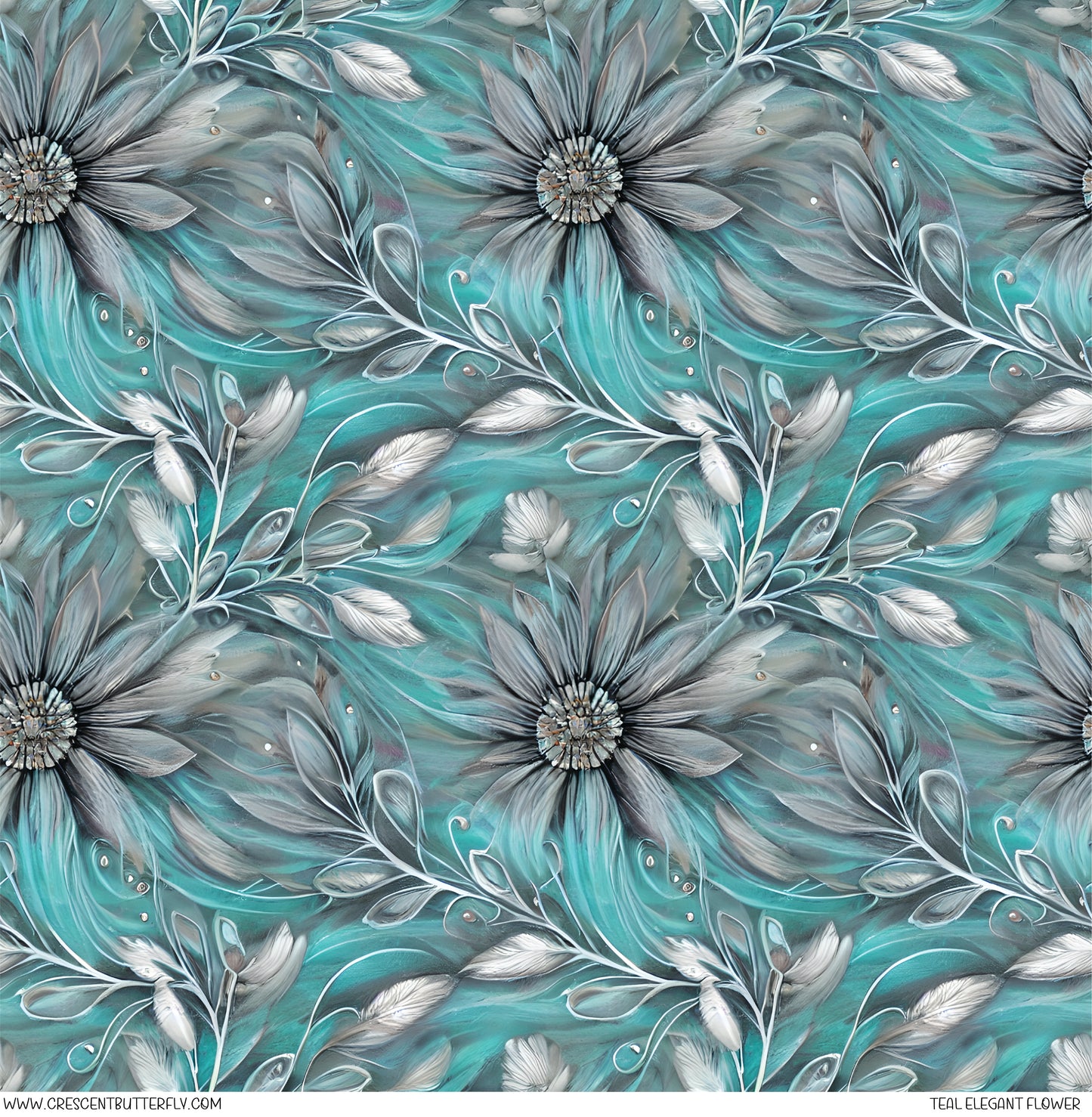 Teal Elegant Flower Printed Vinyl Sheet/Wrap