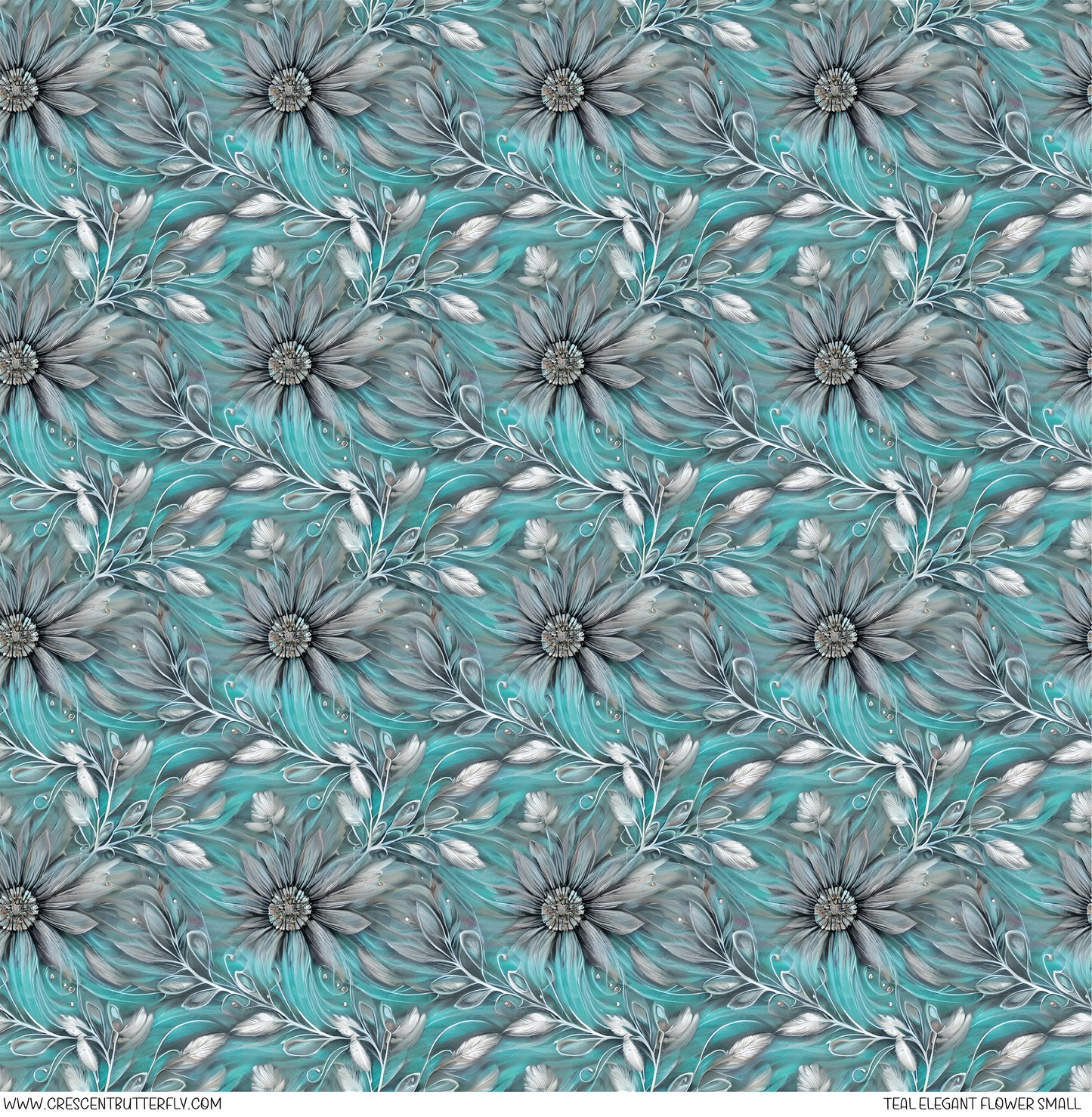 Teal Elegant Flower Small Pattern Vinyl Sheet/Wrap