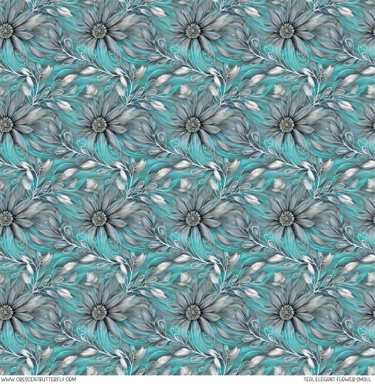 Teal Elegant Flower Small Pattern Vinyl Sheet/Wrap