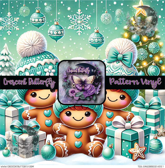 Teal Gingerbread Kids 1 Printed Vinyl Sheet/Wrap