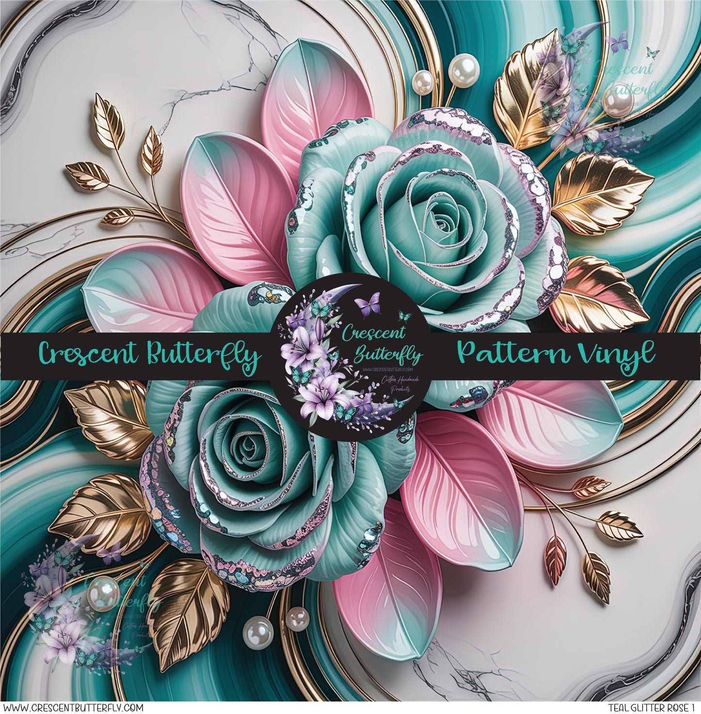 Teal Glitter Rose 1 Printed Vinyl Sheet/Wrap