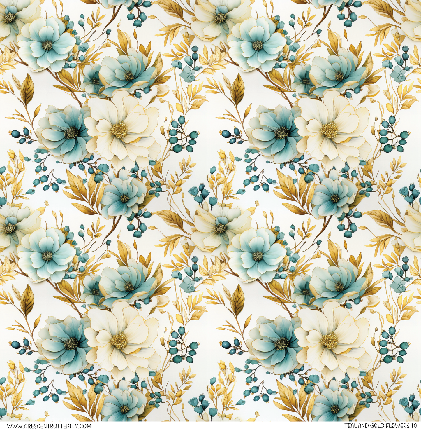 Teal Gold Flowers 10 Pattern Vinyl Sheet/Wrap