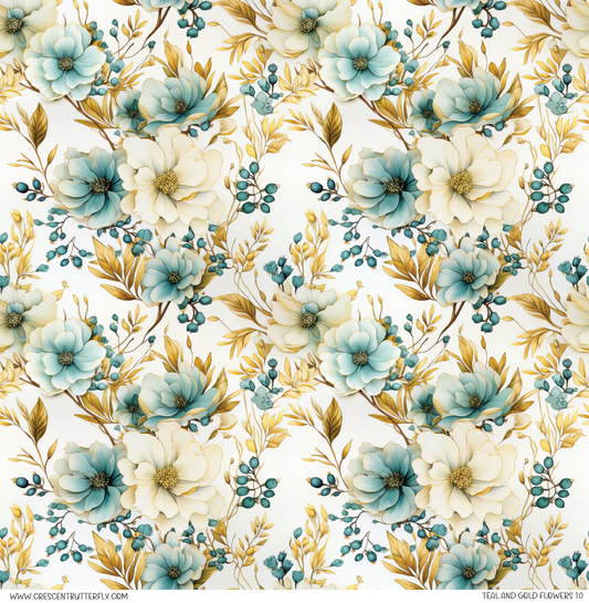 Teal Gold Flowers 10 Pattern Vinyl Sheet/Wrap