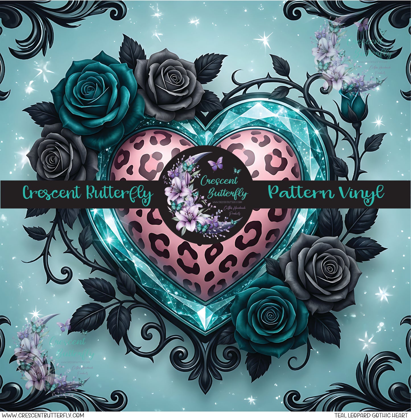 Teal Leopard Gothic Heart Printed Vinyl Sheet/Wrap