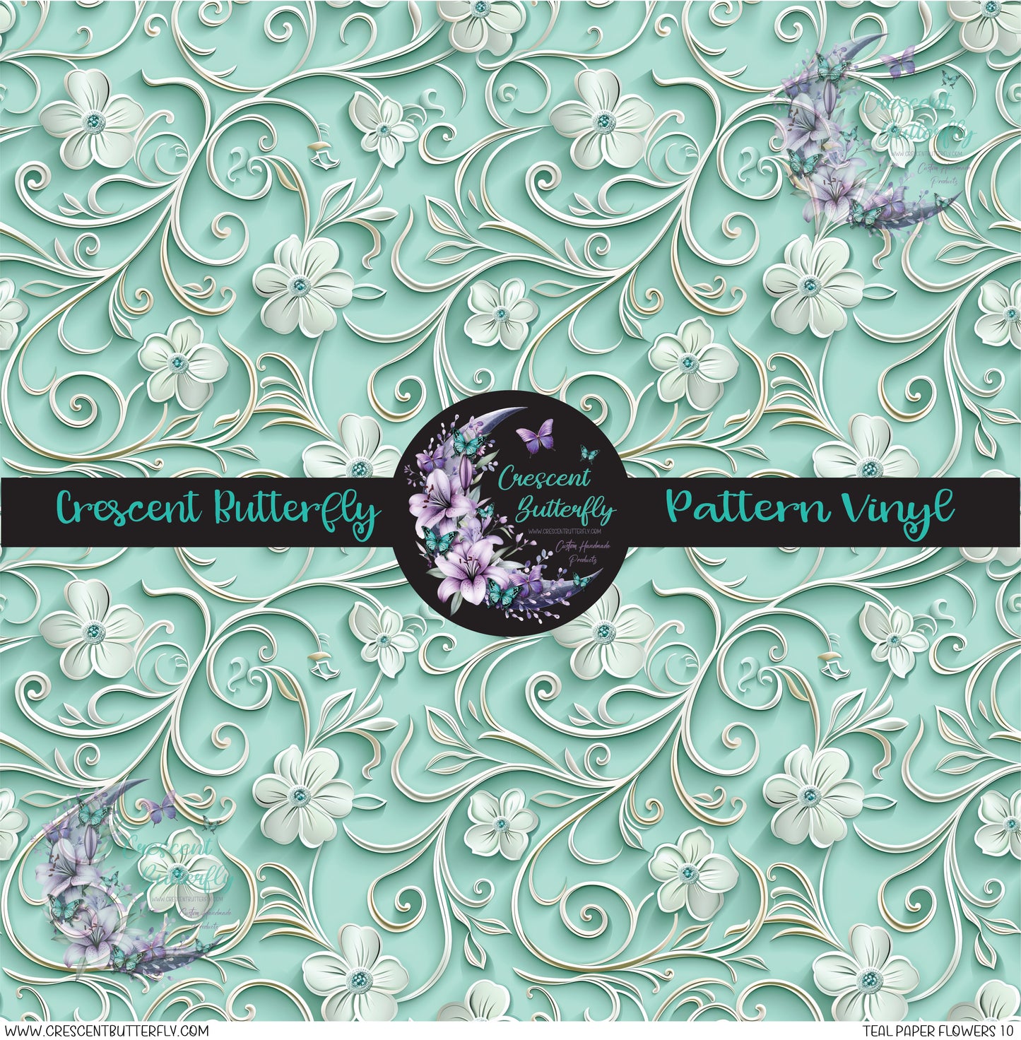 Teal Paper Flowers 10 Printed Vinyl Sheet/Wrap