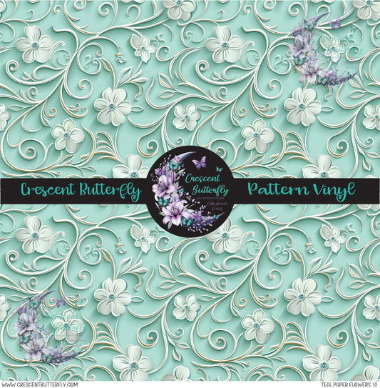 Teal Paper Flowers 10 Printed Vinyl Sheet/Wrap