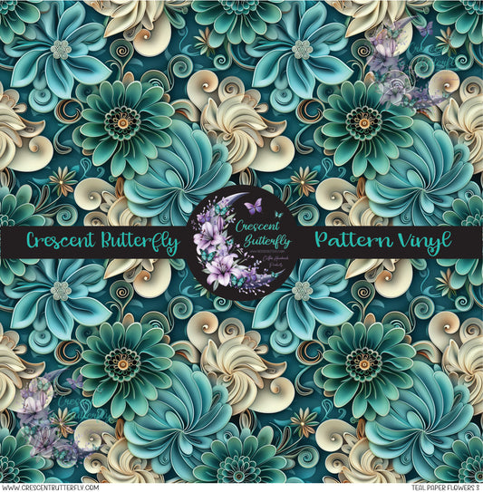 Teal Paper Flowers 3 Printed Vinyl Sheet/Wrap