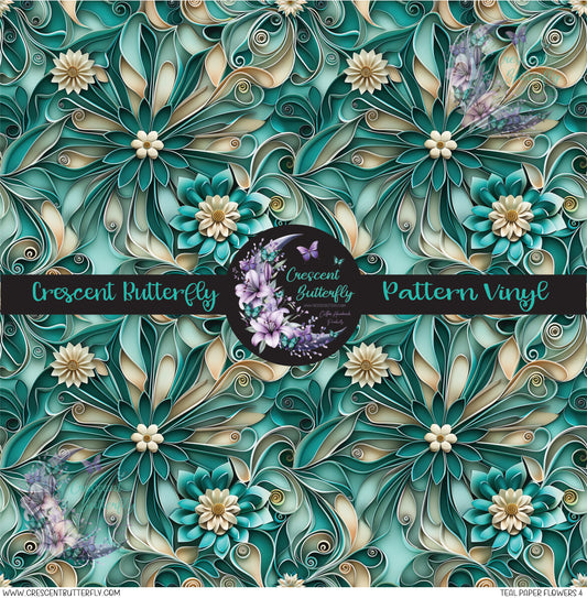 Teal Paper Flowers 4 Printed Vinyl Sheet/Wrap