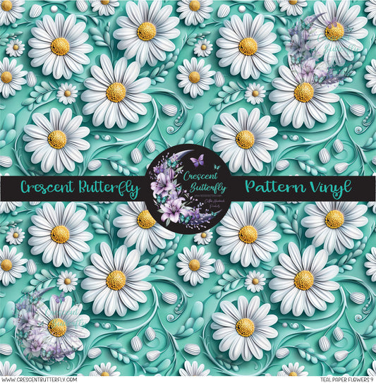 Teal Paper Flowers 9 Printed Vinyl Sheet/Wrap