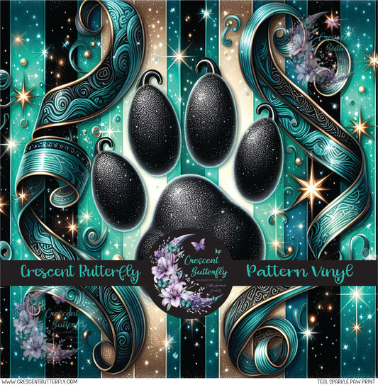 Teal Sparkle Paw Print Printed Vinyl Sheet/Wrap