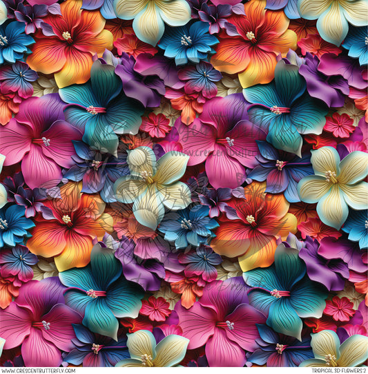 Tropical 3D Flowers 2 Printed Vinyl Sheet/Wrap