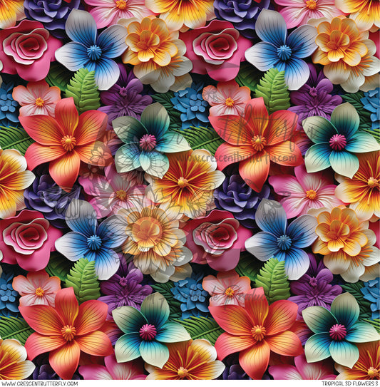 Tropical 3D Flowers 3 Printed Vinyl Sheet/Wrap
