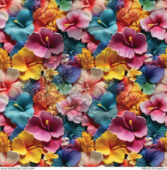 Tropical 3D Flowers 4 Printed Vinyl Sheet/Wrap