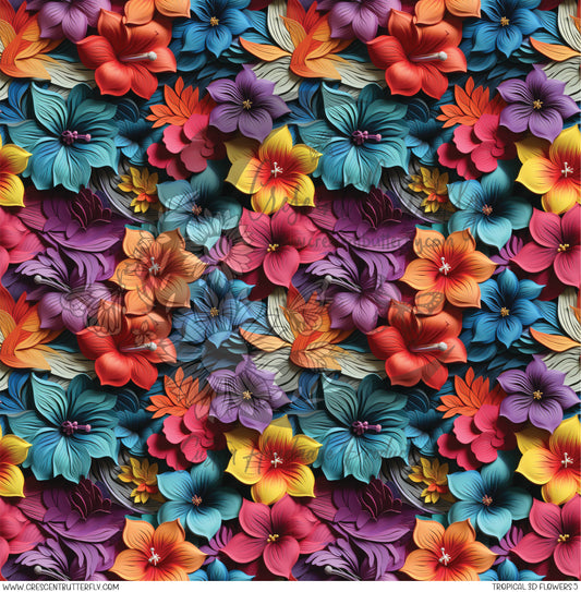 Tropical 3D Flowers 5 Printed Vinyl Sheet/Wrap