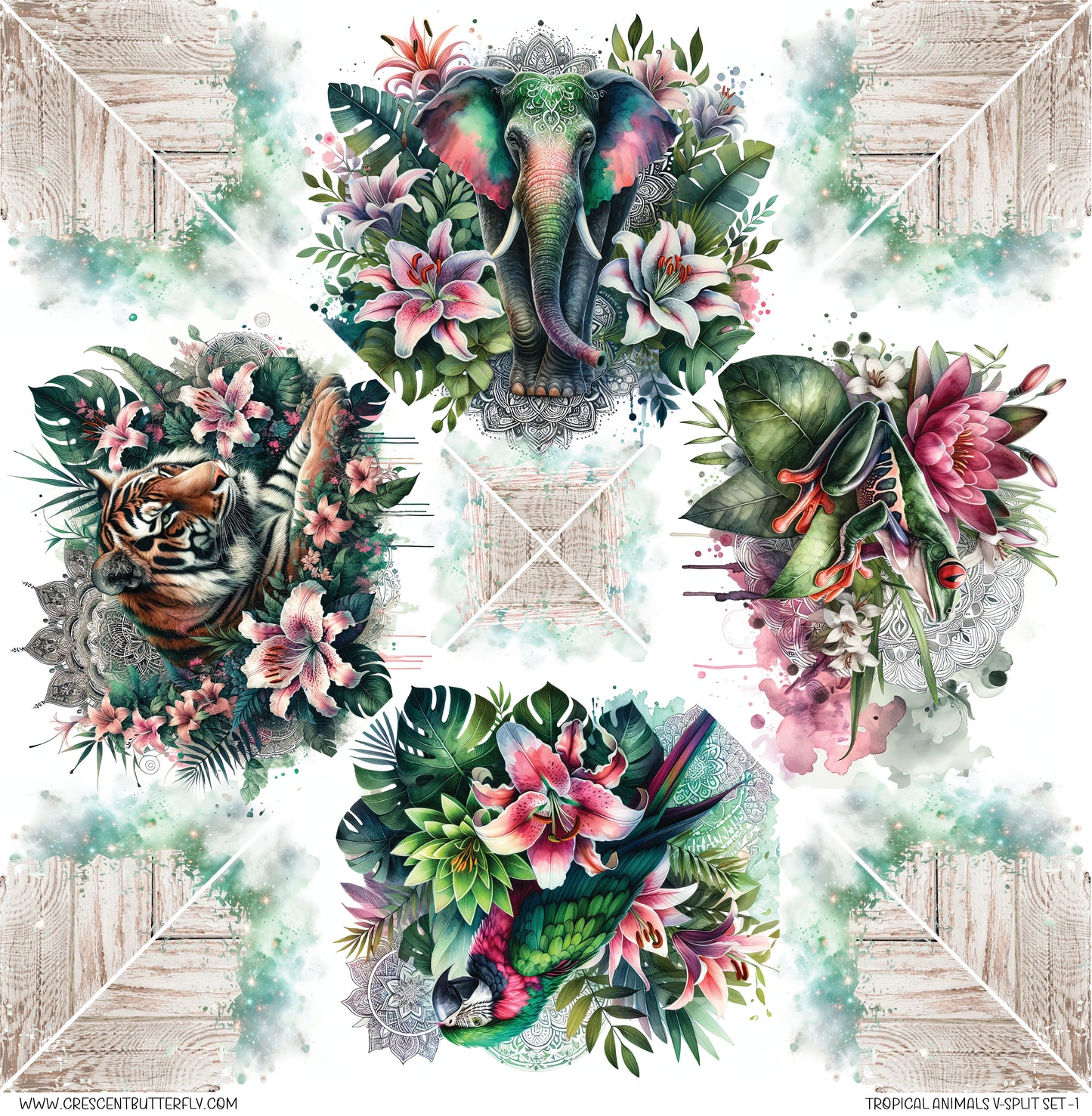 Tropical Animals V-Split Set-1 Printed Vinyl Sheet-Tumbler Wrap