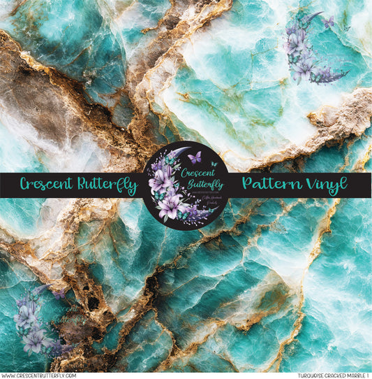 Turquoise Cracked Marble 1 Printed Vinyl Sheet/Wrap