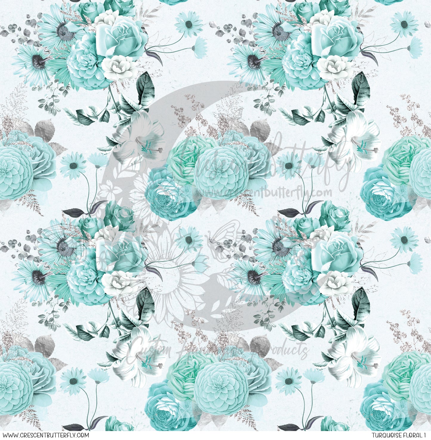 Turquoise Floral 1 Printed Vinyl Sheet/Wrap