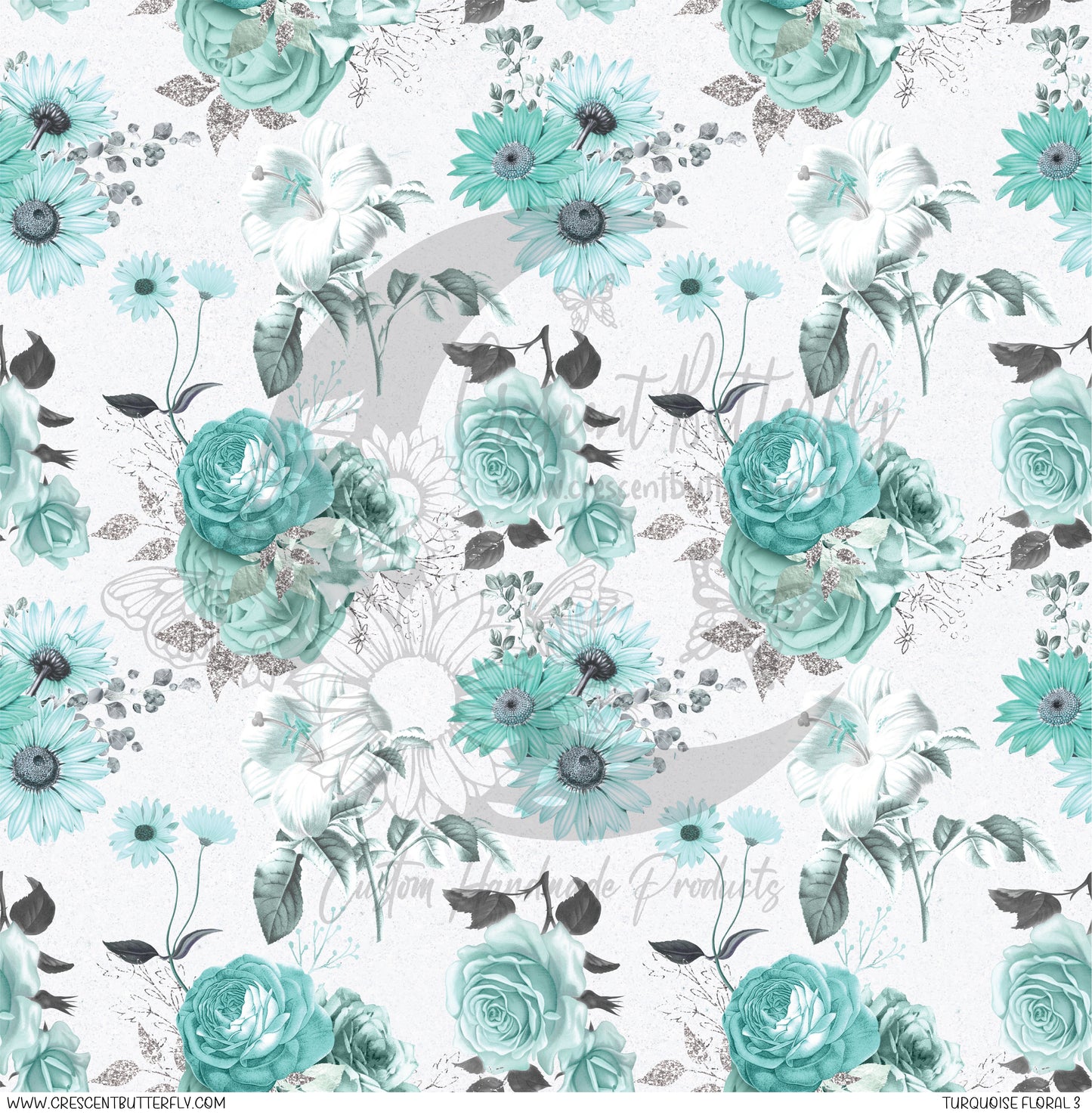 Turquoise Floral 3 Printed Vinyl Sheet/Wrap