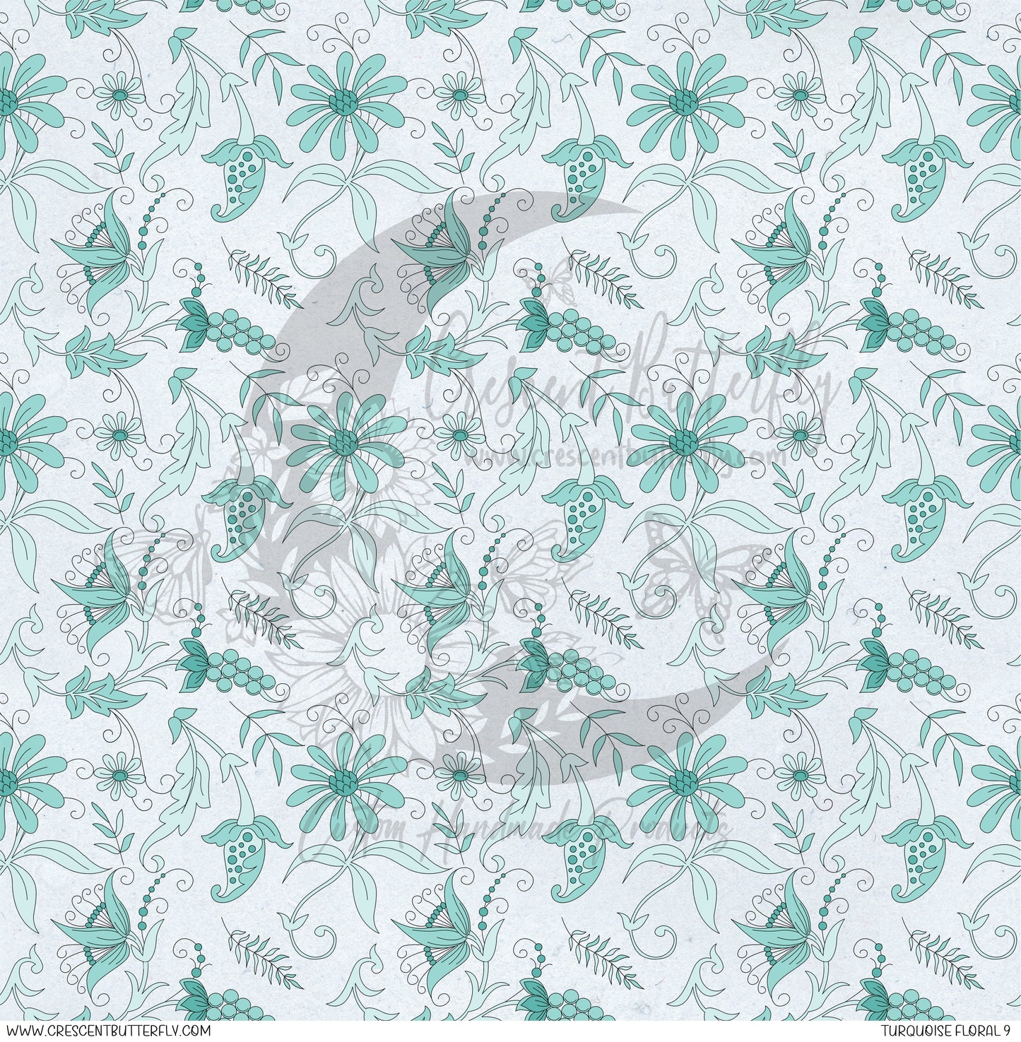 Turquoise Floral 9 Printed Vinyl Sheet/Wrap