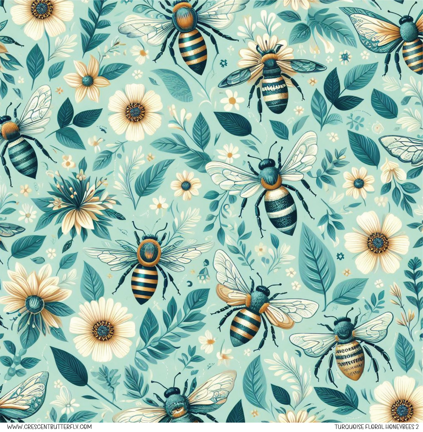 Turquoise Floral Honeybees 2 Pattern Vinyl Sheet/Wrap