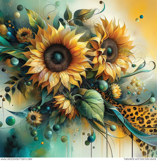 Turquoise Western Sunflower Printed Vinyl Sheet/Wrap