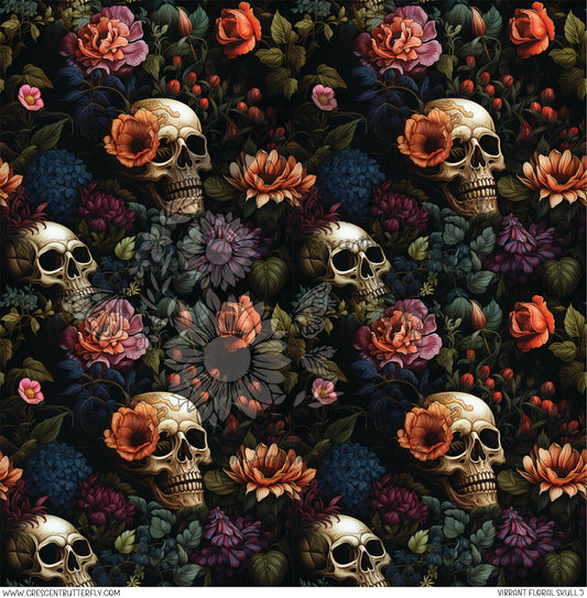 Vibrant Floral Skull 5 Printed Vinyl Sheet/Wrap