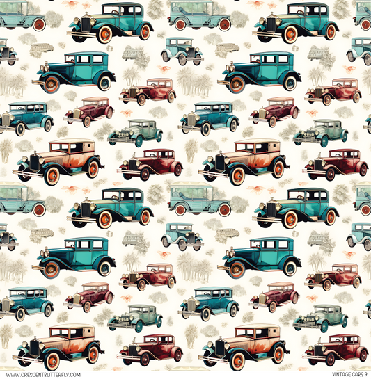 Vintage Cars 9 Pattern Vinyl Sheet/Wrap