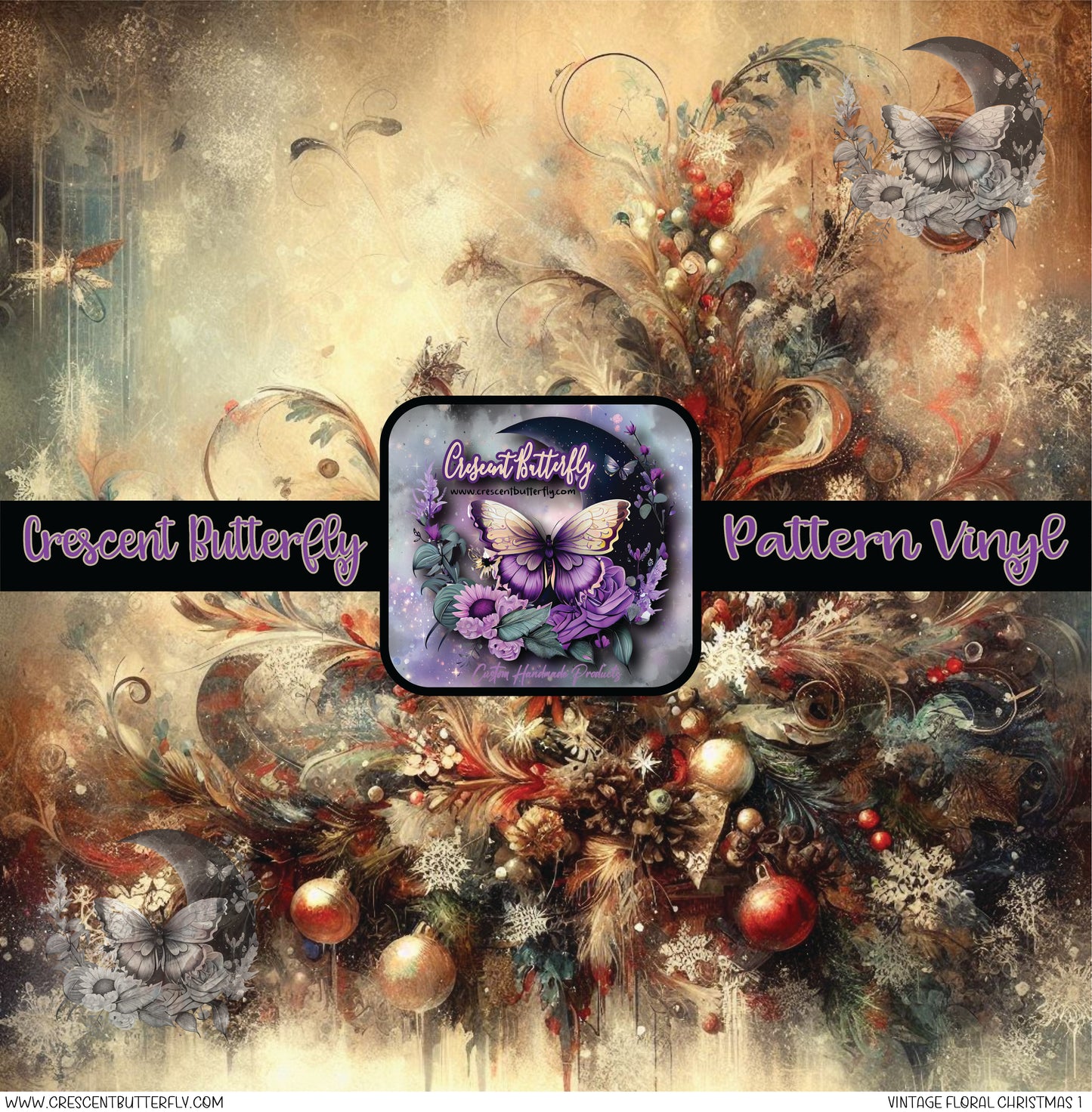 Vintage Floral Christmas 1 Printed Vinyl Sheet/Wrap