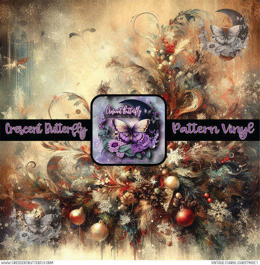 Vintage Floral Christmas 1 Printed Vinyl Sheet/Wrap