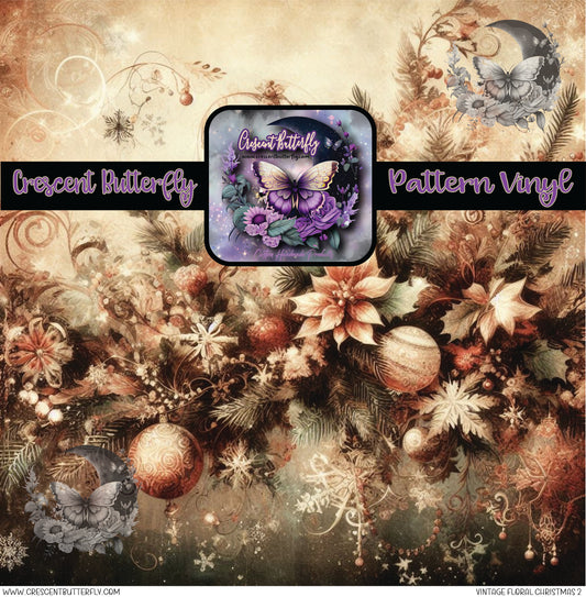 Vintage Floral Christmas 2 Printed Vinyl Sheet/Wrap