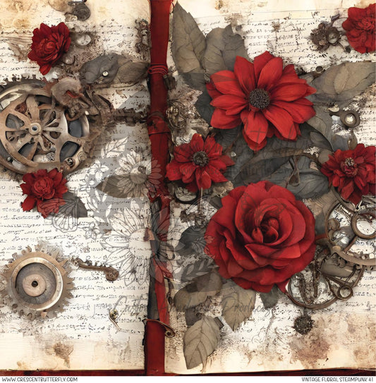 Vintage Floral Steampunk 41 Printed Vinyl Sheet/Wrap