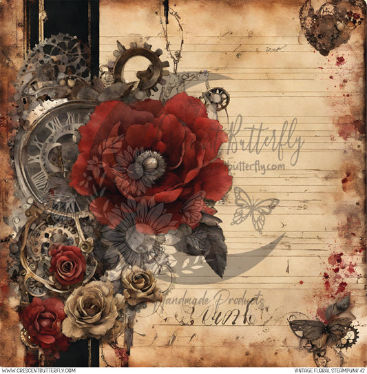 Vintage Floral Steampunk 42 Printed Vinyl Sheet/Wrap