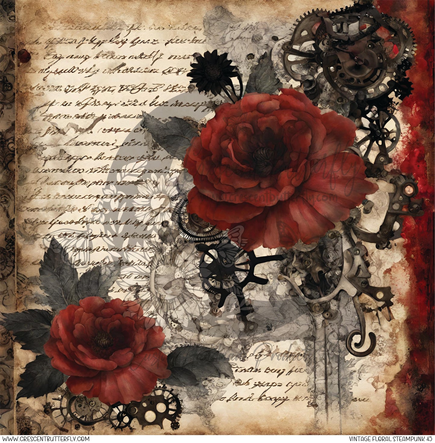 Vintage Floral Steampunk 45 Printed Vinyl Sheet/Wrap
