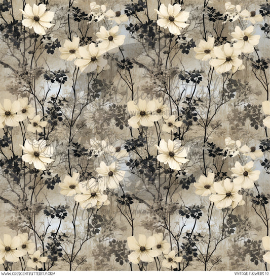 Vintage Flowers 10 Printed Vinyl Sheet/Wrap