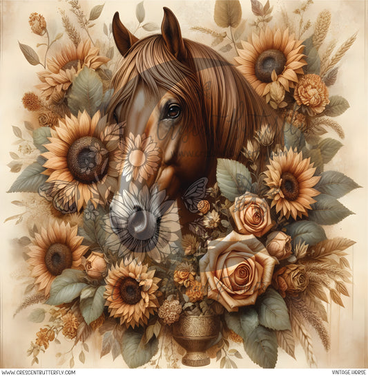 Vintage Horse Printed Vinyl Sheet/Wrap