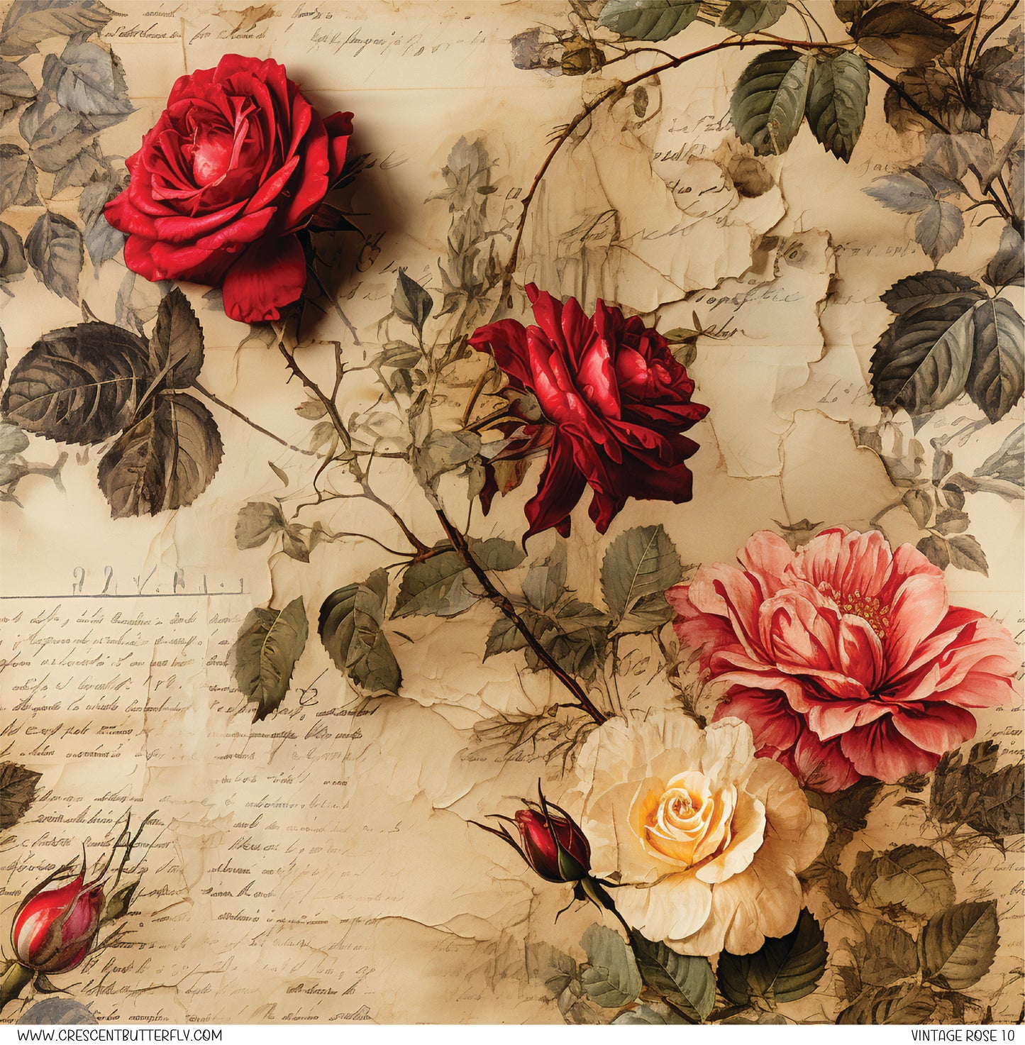 Vintage Rose 10 Printed Vinyl Sheet/Wrap