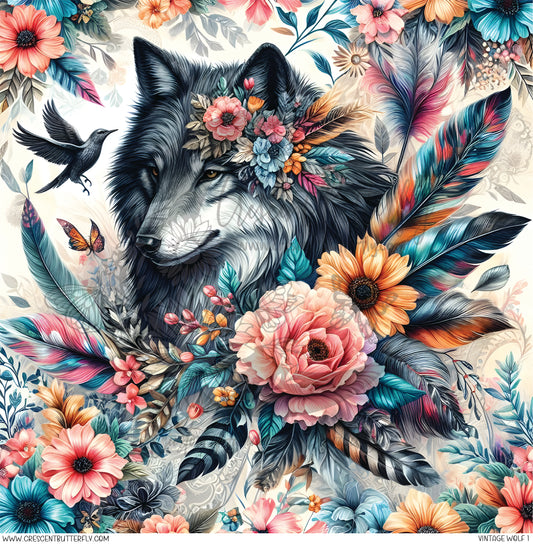Vintage Wolf 1 Printed Vinyl Sheet/Wrap