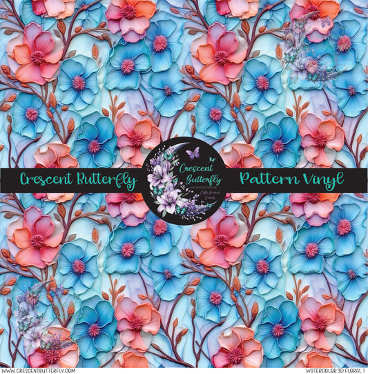 Watercolor 3D Floral 1 Printed Vinyl Sheet/Wrap