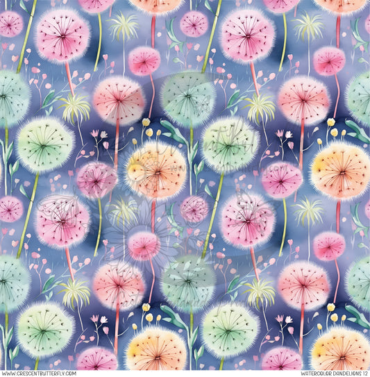 Watercolor Dandelions 12 Printed Vinyl Sheet/Wrap