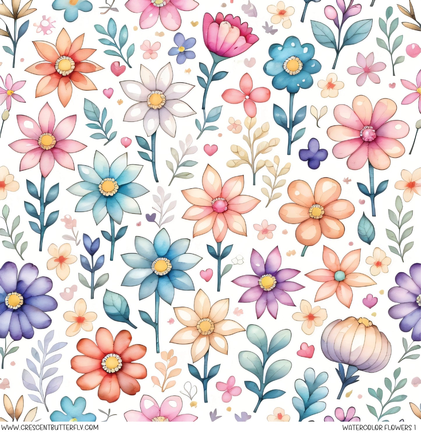 Watercolor Flowers 1 Printed Vinyl Sheet/Wrap