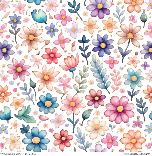 Watercolor Flowers 3 Printed Vinyl Sheet/Wrap
