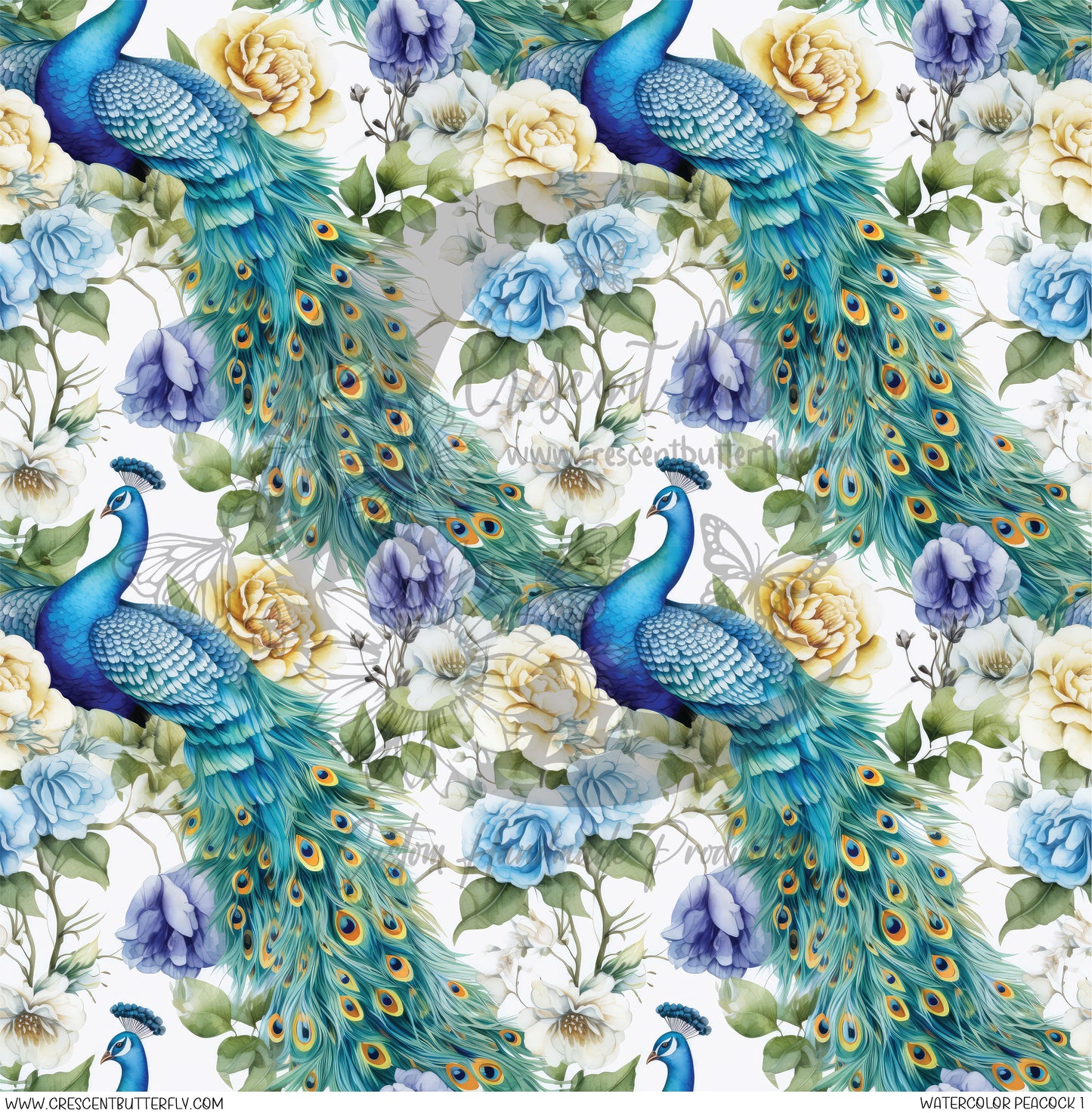 Watercolor Peacock 1 Printed Vinyl Sheet/Wrap