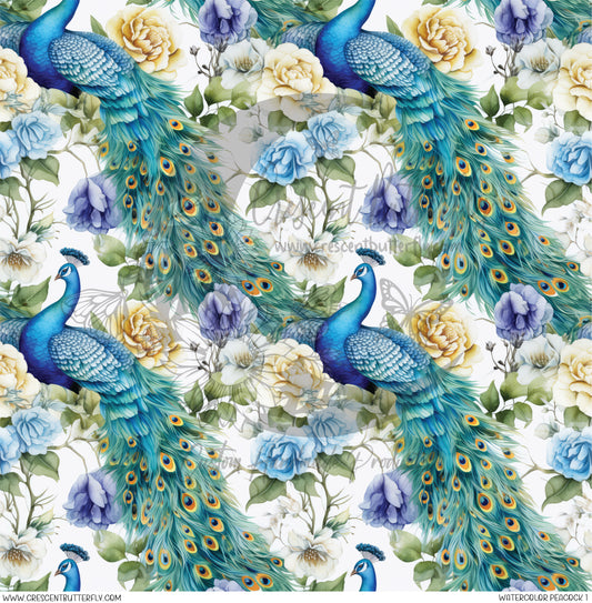 Watercolor Peacock 1 Printed Vinyl Sheet/Wrap