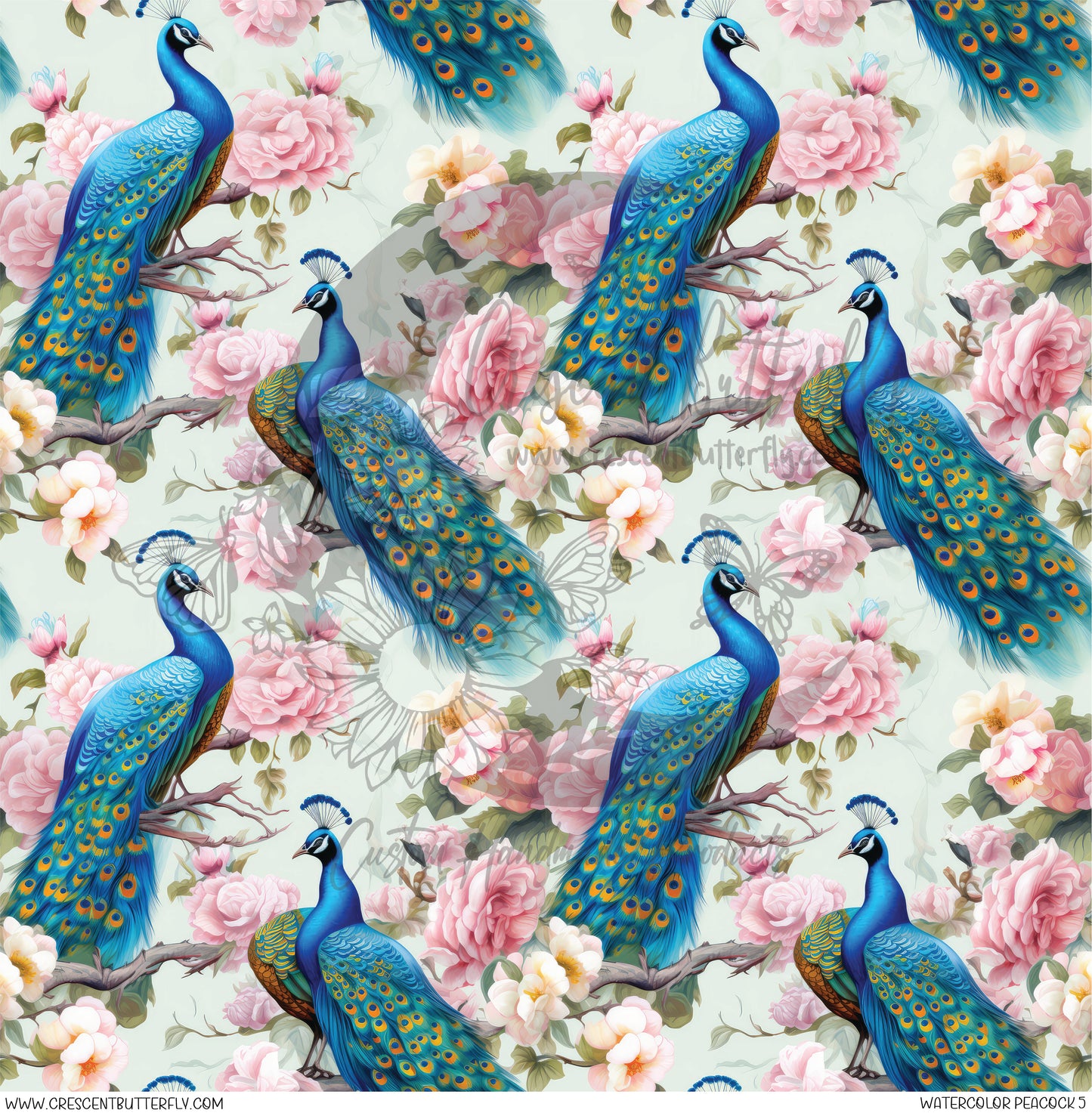 Watercolor Peacock 5 Printed Vinyl Sheet/Wrap