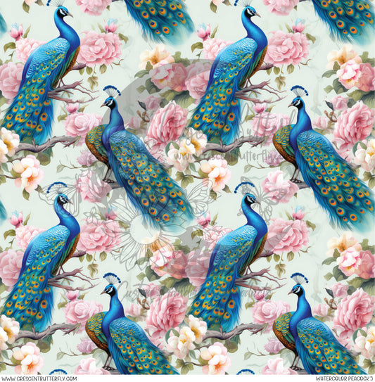 Watercolor Peacock 5 Printed Vinyl Sheet/Wrap
